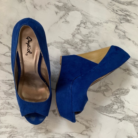 Qupid royal blue platform peep toe heels - Picture 2 of 7